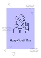 Best wishes on youth day postcard with linear glyph icon vector