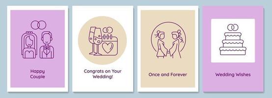 Married life beginning postcards with linear glyph icon set vector