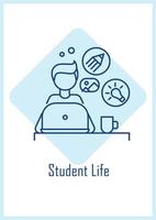 Busy college student postcard with linear glyph icon vector