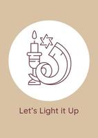 Lighting Hanukkah menorah postcard with linear glyph icon vector