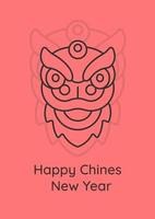 Greeting with chinese new year postcard with linear glyph icon vector