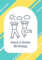 Best wishes for wonderful birthday postcard with linear glyph icon vector