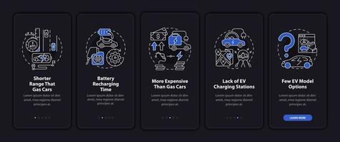 Electric vehicles cons onboarding mobile app page screen. vector