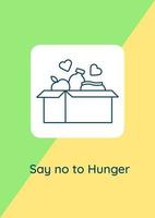 Hunger-relief charity postcard with linear glyph icon vector