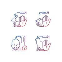 No animal cruelty gradient linear vector icons set