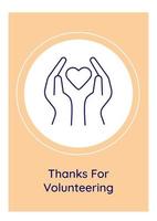 Volunteers work appreciation postcard with linear glyph icon vector