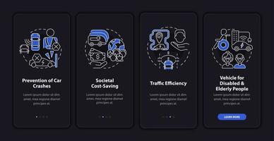 Driverless cars pros onboarding mobile app page screen. vector
