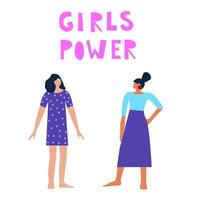 Doodle woman character. Girl power, empowerment, diversity theme vector