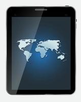 Abstract design realistic tablet with world map screen isolated vector