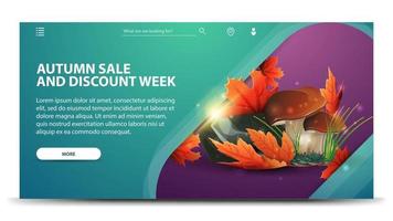 Autumn discount banner with mushrooms and autumn leaves vector