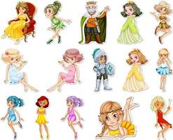 Sticker set with different fairytale cartoon characters vector