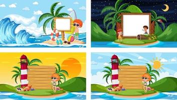 Set of different tropical beach scenes with blank banner vector