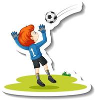 un niño jugando al fútbol pegatina de personaje de dibujos animados vector