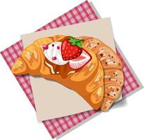 Croissant with strawberry and cream topping isolated vector