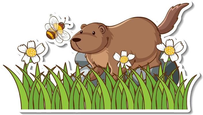 Cute otter standing in grass field sticker