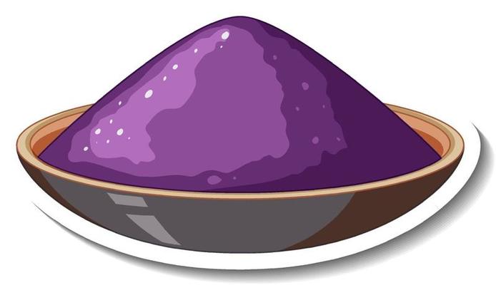 Purple powder colour in a bowl on white background