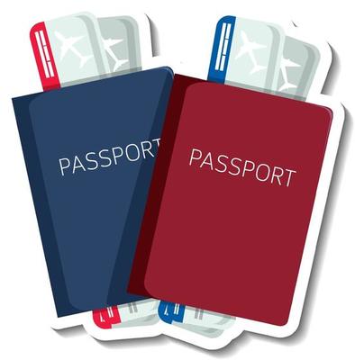 Passport with tickets cartoon sticker