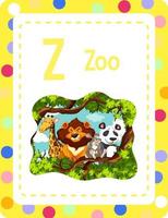 Alphabet flashcard with letter Z for Zoo vector