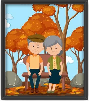 A picture of an old couple at the park in autumn season