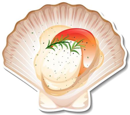 Scallop seafood sticker on white background