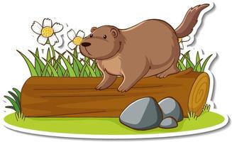 Cute otter standing on a log sticker vector