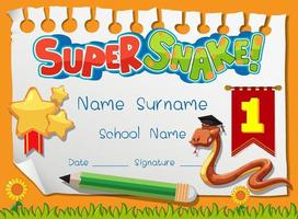 Diploma or certificate template for school kids with super snake vector