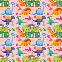 Seamless pattern with cute dinosaurs and font on pink background vector