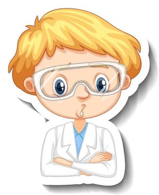 Portrait of a boy in science gown cartoon character sticker