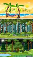 Conjunto de diferentes tipos de escenas horizontales de bosque. vector