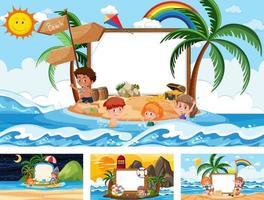 Set of blank banner in different tropical beach scenes vector