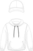 Front of basic white hoodie and cap isolated vector