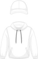 Parte delantera de la sudadera con capucha blanca básica y gorra aislada vector