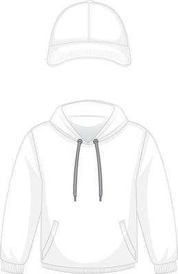 Front of basic white hoodie and cap isolated