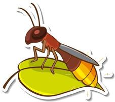 Sticker design with insect on a leaf isolated vector