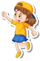 Sticker template with a girl in standing posing cartoon character vector