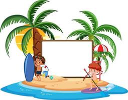 Empty banner with kids character on summer vacation at the beach vector