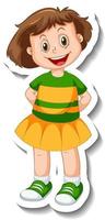 Sticker template with a girl in standing posing cartoon character vector