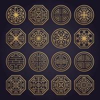 Asian various geometric traditional pattern. Vector set