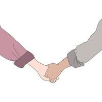 hand holding gesture, bonding gesture, flat colorful illustration.