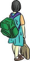 happy and smiling little girl with school bag on her back vector