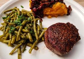 fried filet Steak with mashed potatoes photo