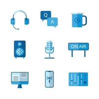 Podcast Online Streaming Icon Set vector