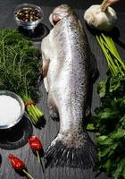 Fresh rainbow trout with herbs and spices for bbq photo