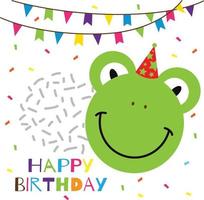 happy birthday text with cute head frog vector