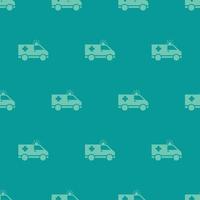 seamless pattern two color ambulance car icon with tosca background vector
