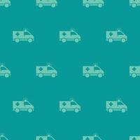 seamless pattern two color ambulance car icon with tosca background vector