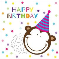 texto de feliz cumpleaños con mono cabeza lindo vector