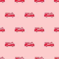 seamless pattern two color fire truck icon with light pink background vector
