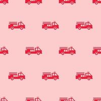 seamless pattern two color fire truck icon with light pink background vector