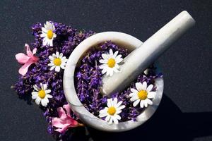 Alternative Medicine with Fresh lavender photo